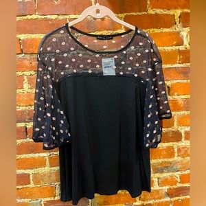 NWT Black t with illusion top and copper polka dots